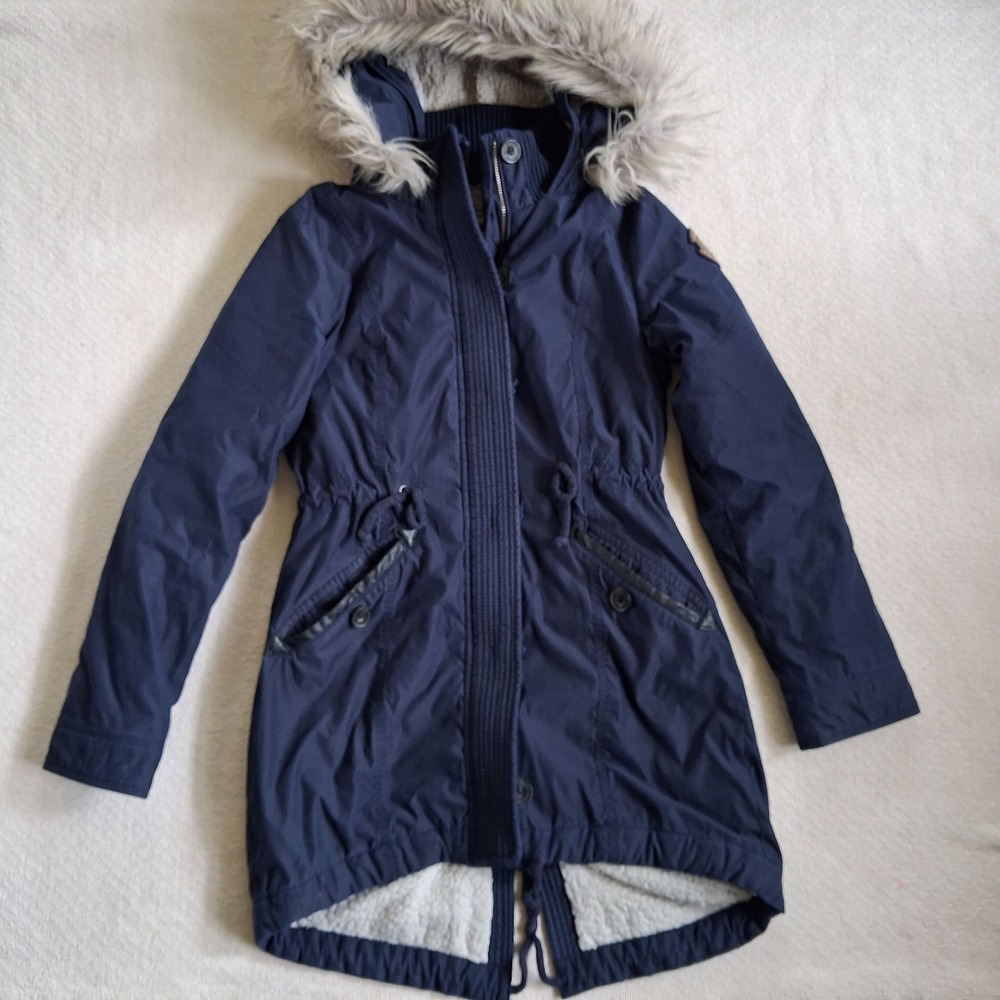 abercrombie & fitch navy utility parka small sherpa lined fur hood gorp jacket